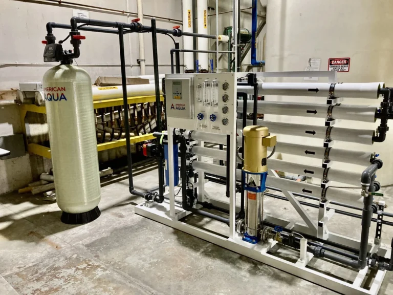 An American Aqua Reverse Osmosis (RO) system used for industrial or commercial water purification