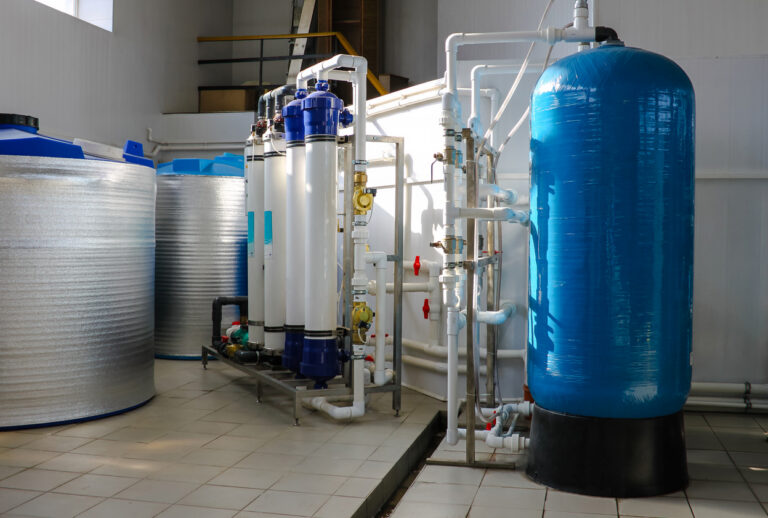 Reverse osmosis system - installation of industrial membrane devices to the purification of drinking water: pumps, pipelines, tanks, etc.